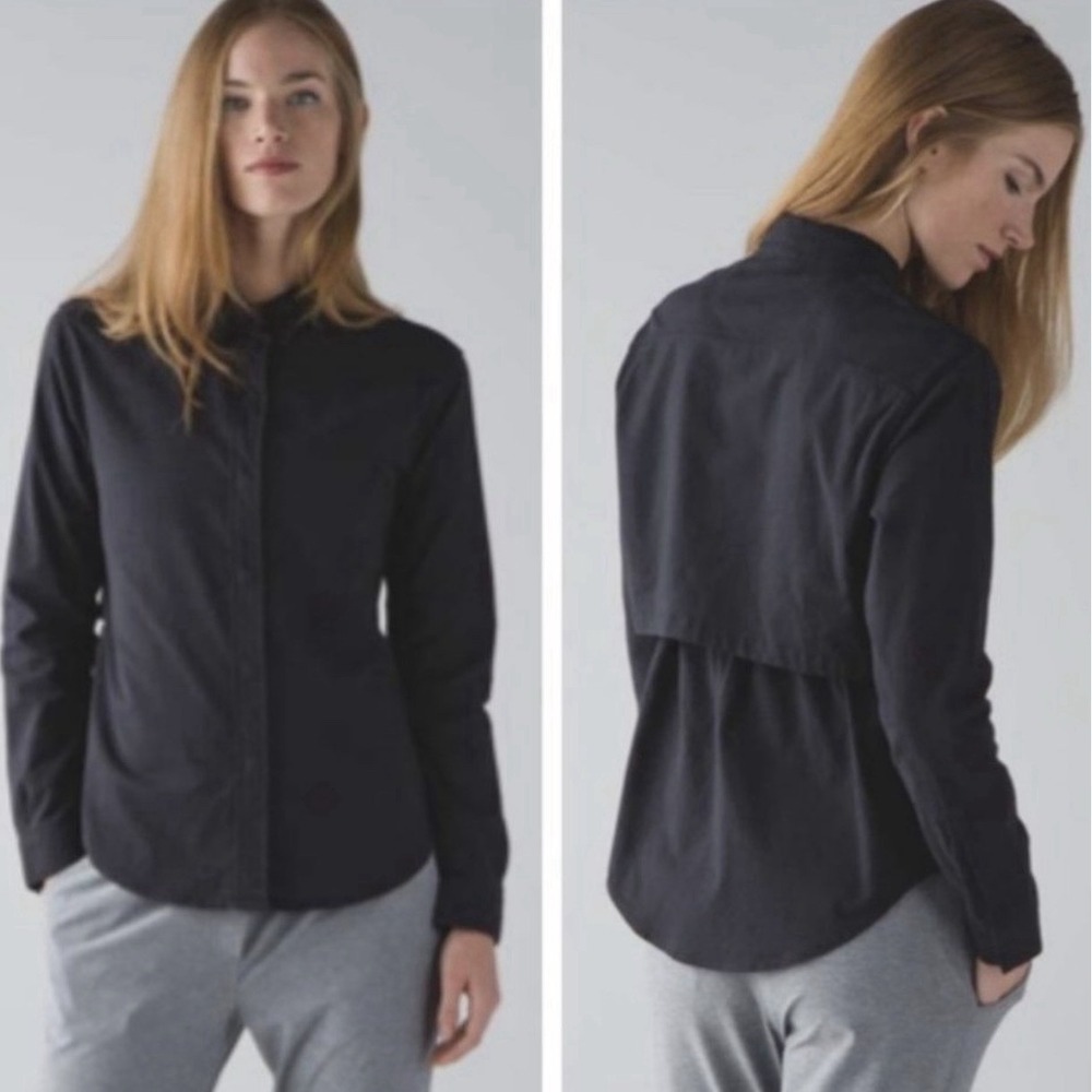 Lululemon Getaway Long Sleeve Button Shirt 6 Black Vented Travel Activewear